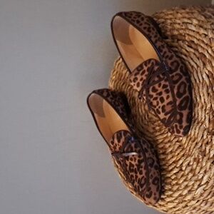 J.Crew Womens Academy Calf‎ Hair Loafers Brown Leather Trim/Bow Tie S-10